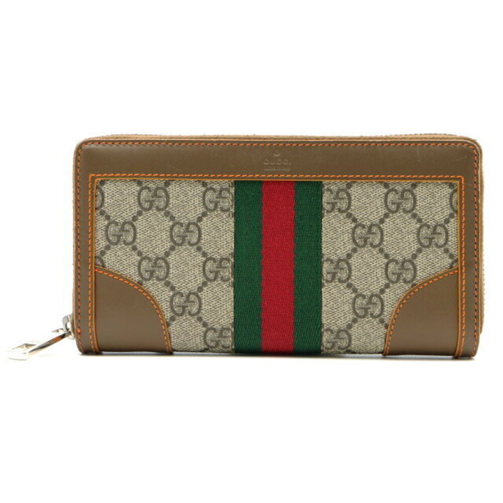 Gucci GG Supreme round long wallet canvas leather beige brown